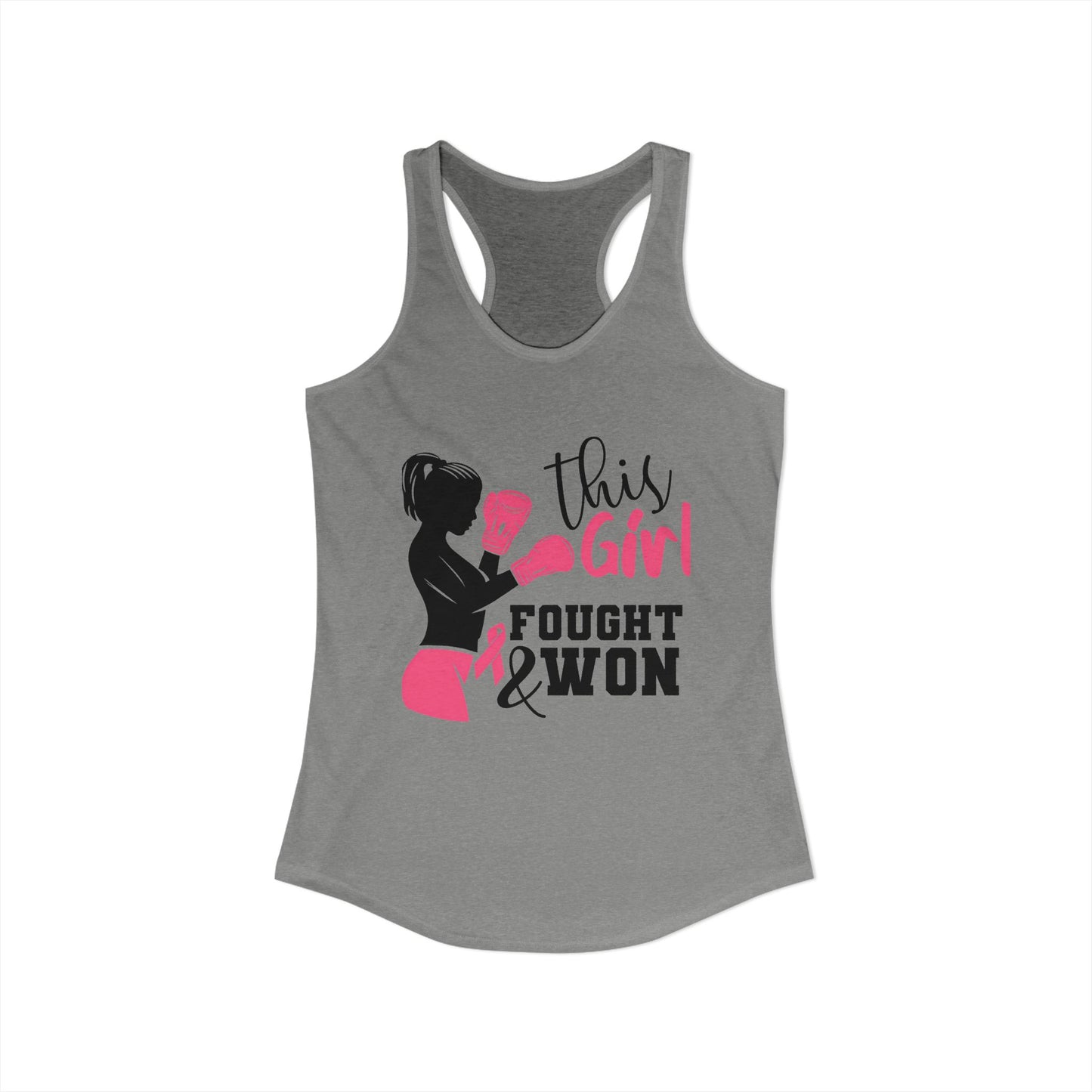 This Girl Fought & Won Tank Top | Breast Cancer Survivor Shirt | Pink Boxing Gloves Racerback | Chemo Recovery Gift | Victory Outfit