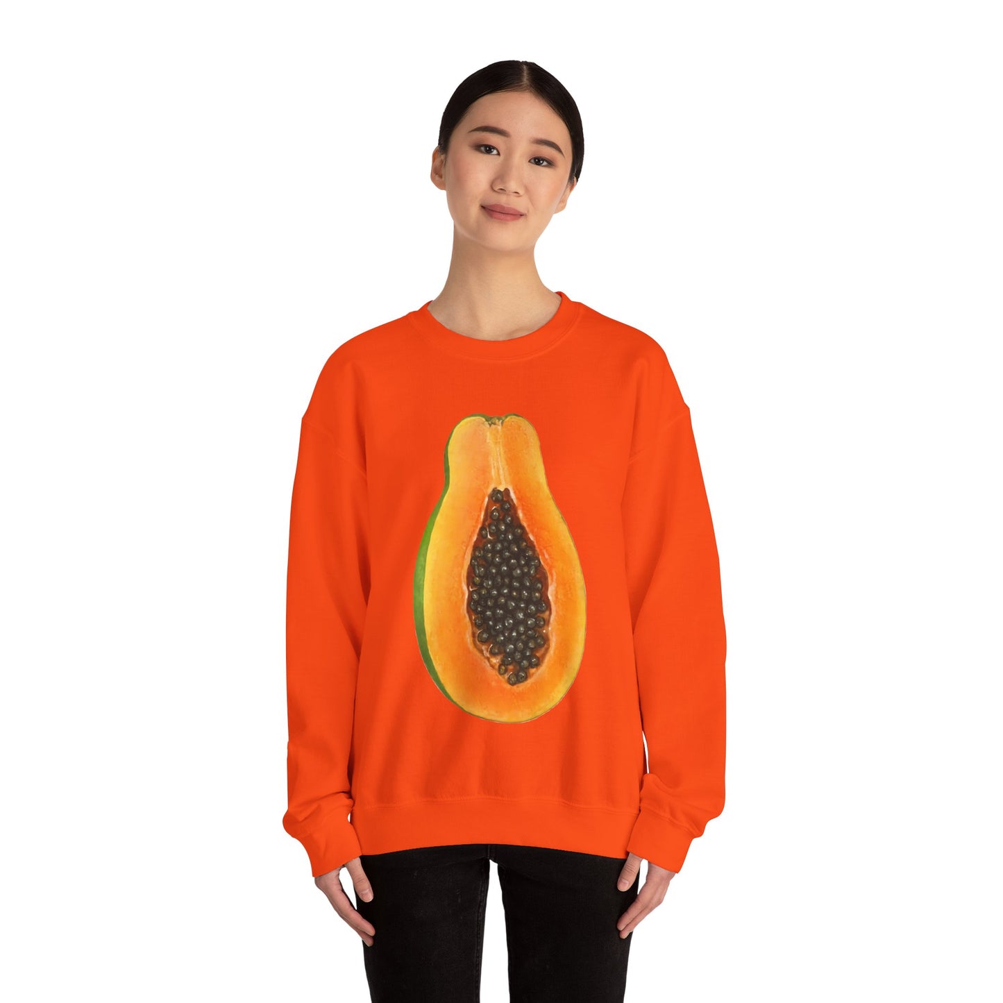 Papaya Slice Crewneck Sweatshirt | Aesthetic Tropical Fruit Pullover | Funny Lazy Halloween Costume & Foodie Gift