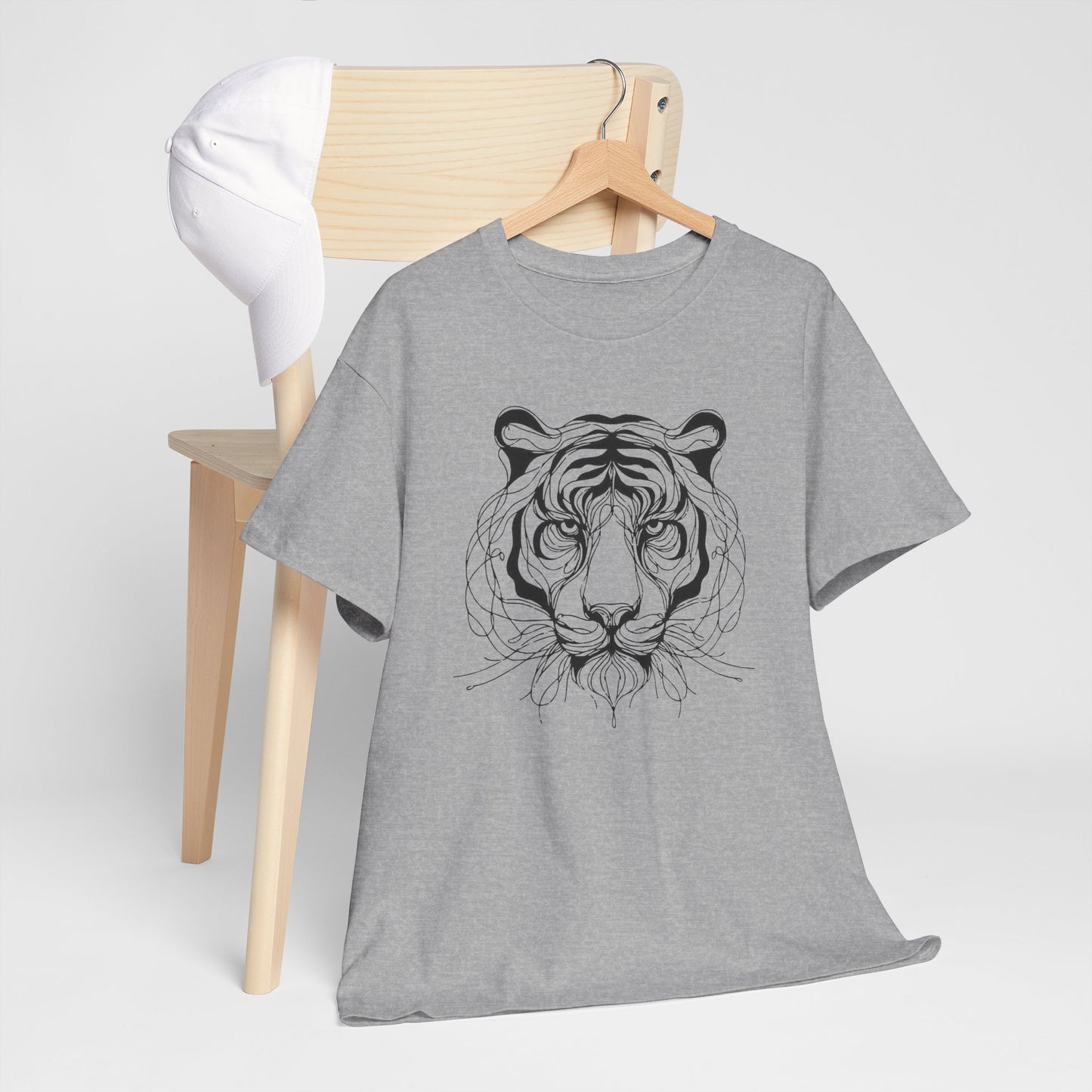 Tiger Line Art Shirt | Wild Animal Sketch Tee | Minimalist Big Cat Face Top | Heavy Cotton 100% Cotton Gift | Unisex Graphic T-Shirt