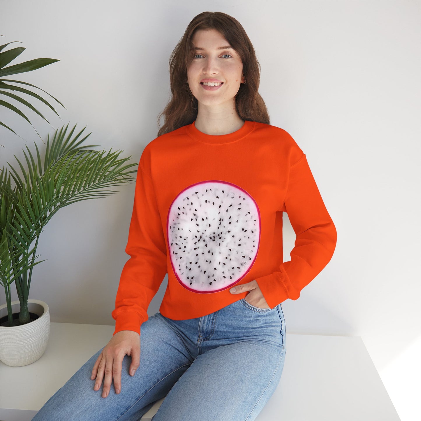 Dragon Fruit Slice Crewneck Sweatshirt | Aesthetic "Pitaya" Pullover | Funny Lazy Halloween Costume & Foodie Gif