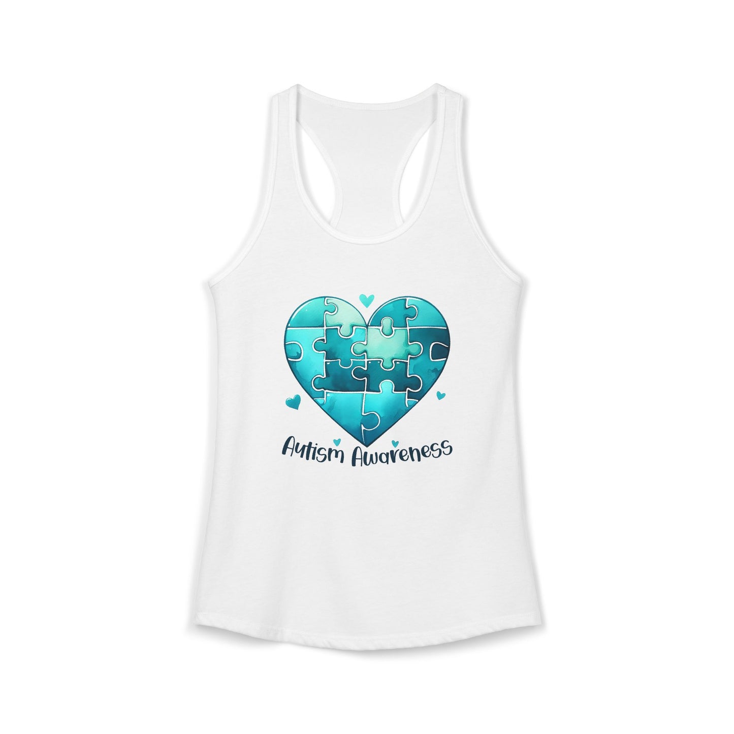 Women’s Autism Awareness Racerback Tank Top – Teal Heart Puzzle Design