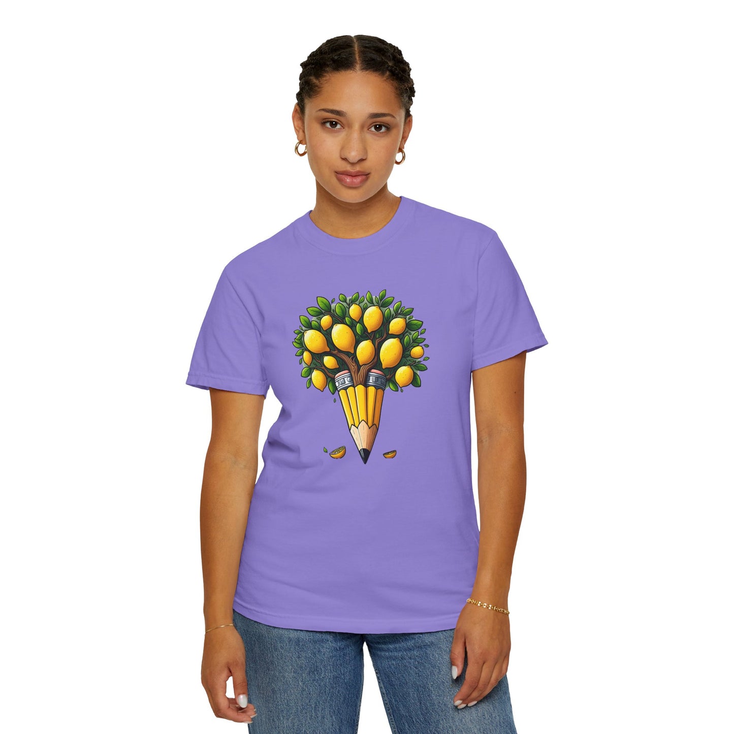 Artistic Lemon Pencil Tree T-Shirt - Unique Art & Nature Celebrating Growth and Imagination