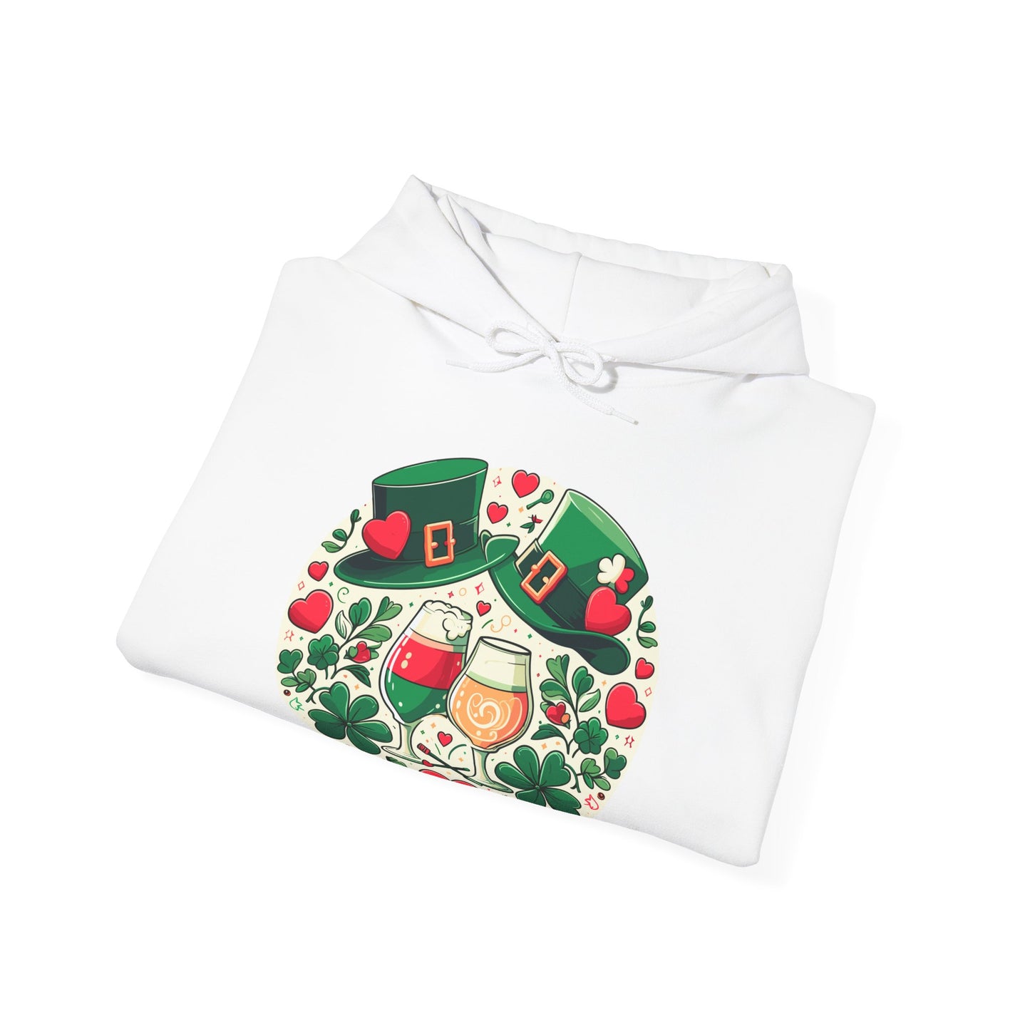 St. Patrick's Day Hoodie, Irish Celebration Beer Clover Heart Unisex Pullover