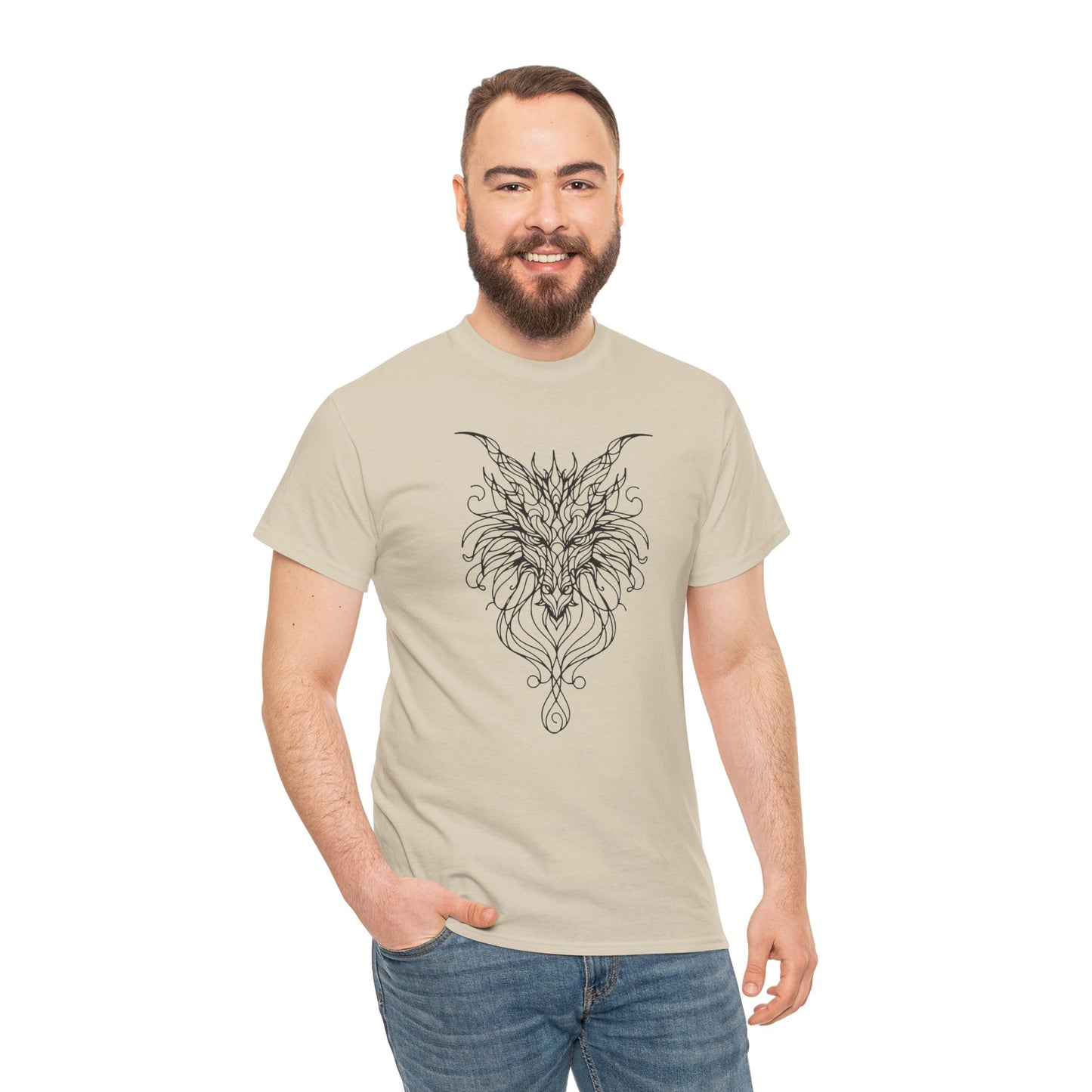 Dragon Line Art Shirt | Mythical Creature Sketch Tee | Minimalist Tattoo Style Top | Intricate Fantasy Art Gift | Unisex White T-Shirt