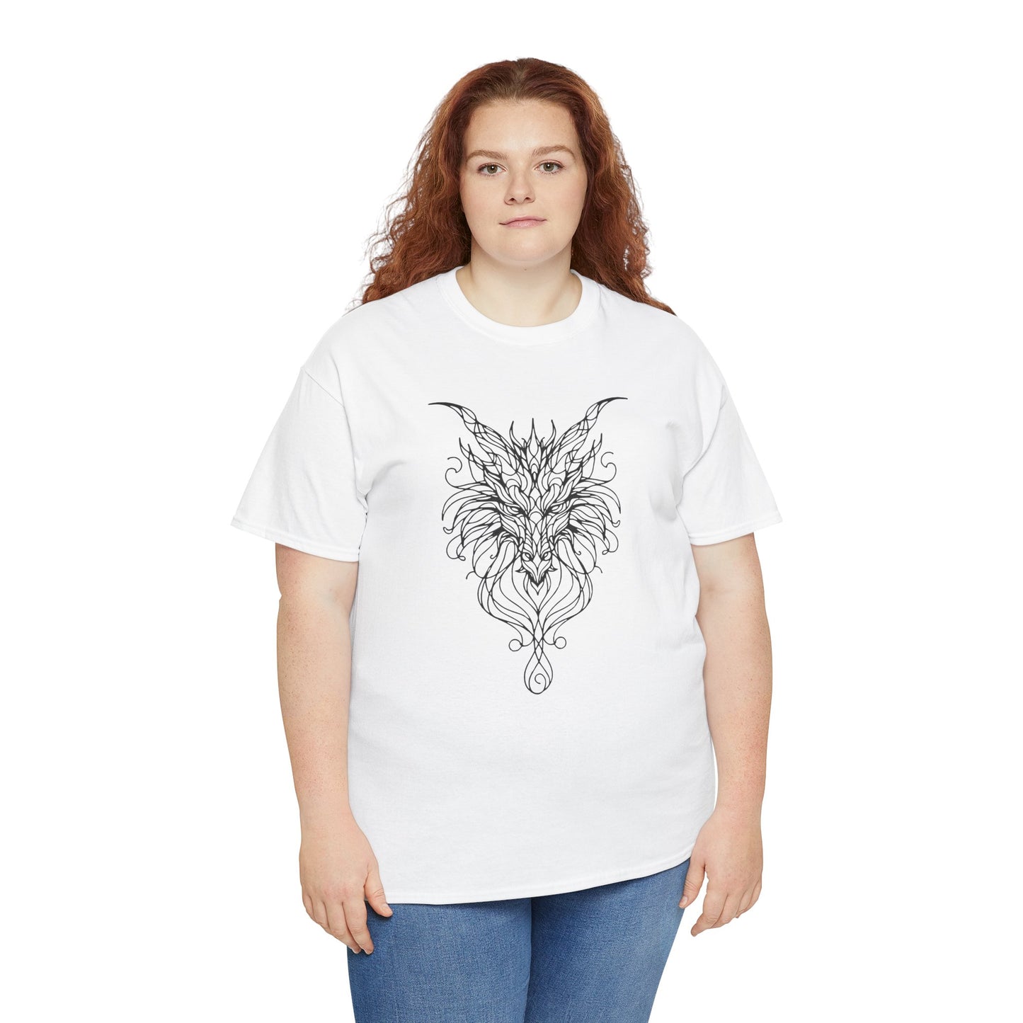 Dragon Line Art Shirt | Mythical Creature Sketch Tee | Minimalist Tattoo Style Top | Intricate Fantasy Art Gift | Unisex White T-Shirt