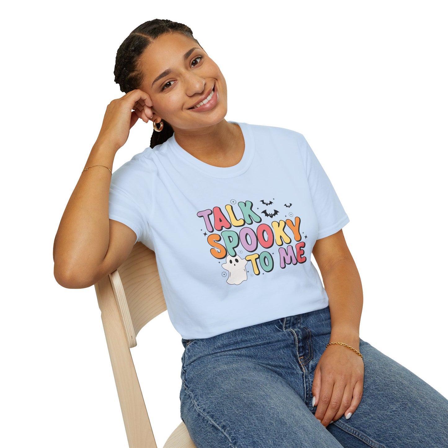 Talk Spooky To Me – Cute Pastel Ghost Halloween T‑Shirt for Spooky Season Lovers