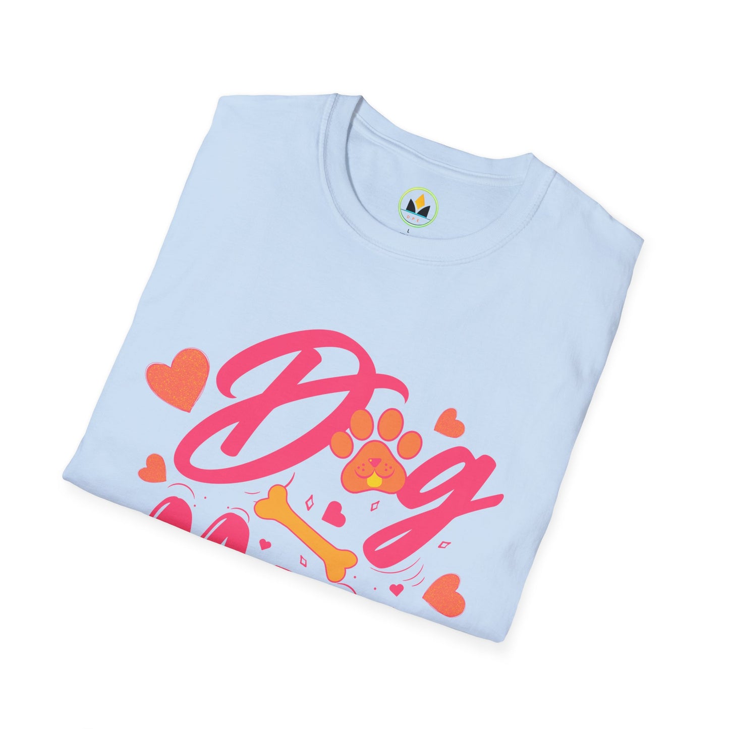 Cute Dog Mom T‑Shirt – Pink Hearts, Paw Print & Bone Graphic for Proud Pup Mamas