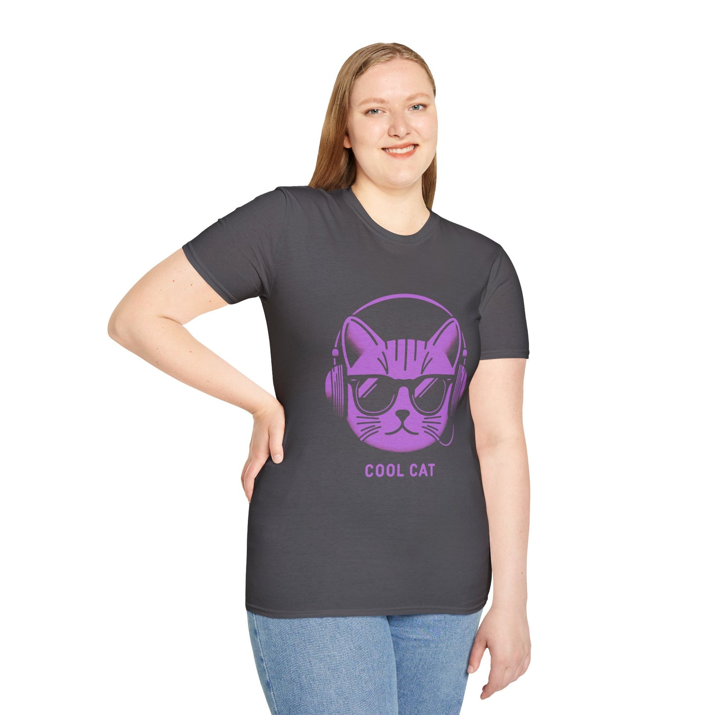 Cool Cat - Halloween Cat with Headphones Unisex Softstyle T-Shirt