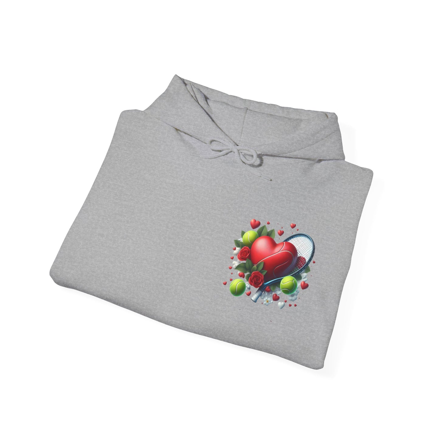 Tennis Love Hoodie: Heart Racquet Roses Balls Unisex Sweatshirt