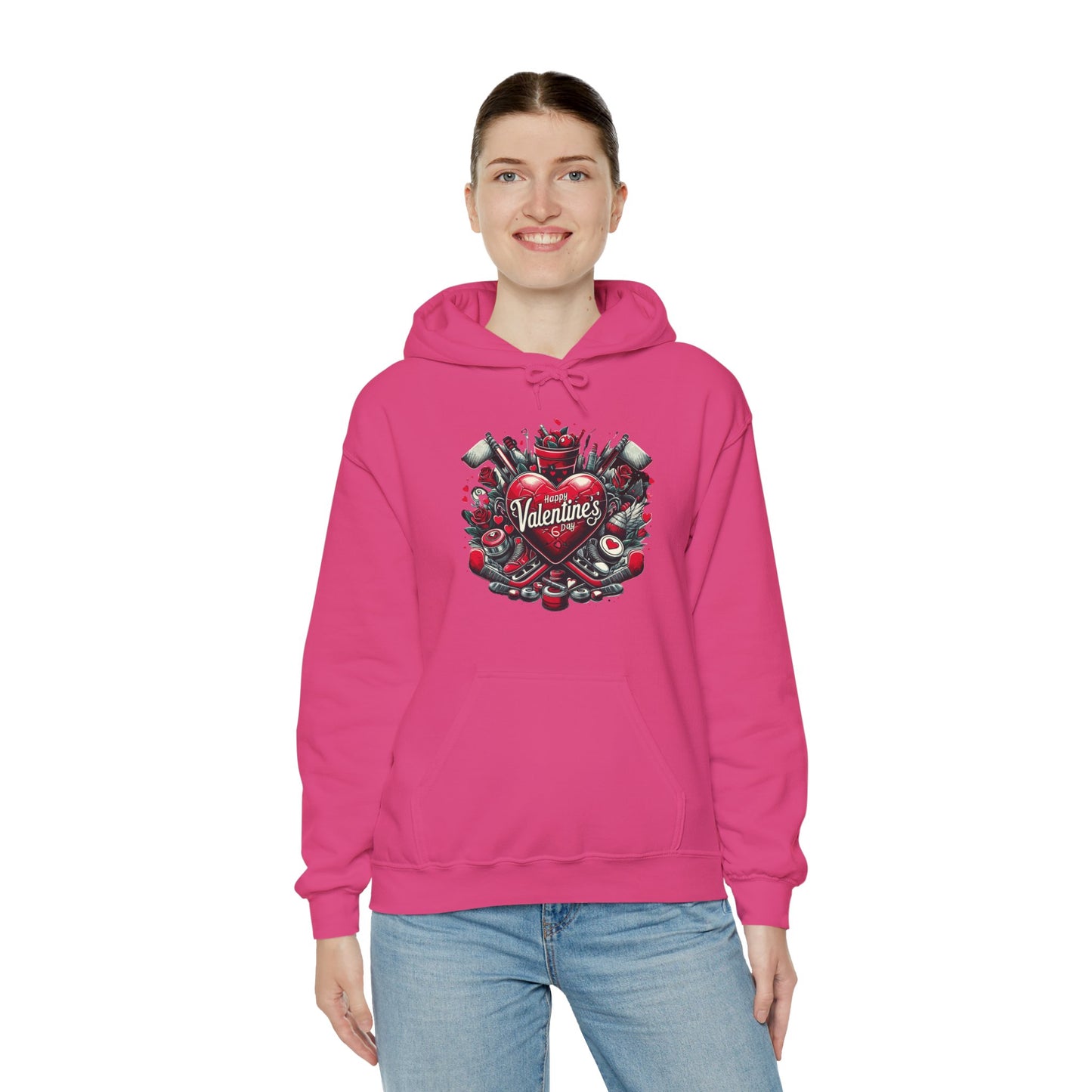 Valentine's Day Heart and Roses Hoodie, Romantic Couple Skatewear, Love ice hockey Themed Sweatshirt