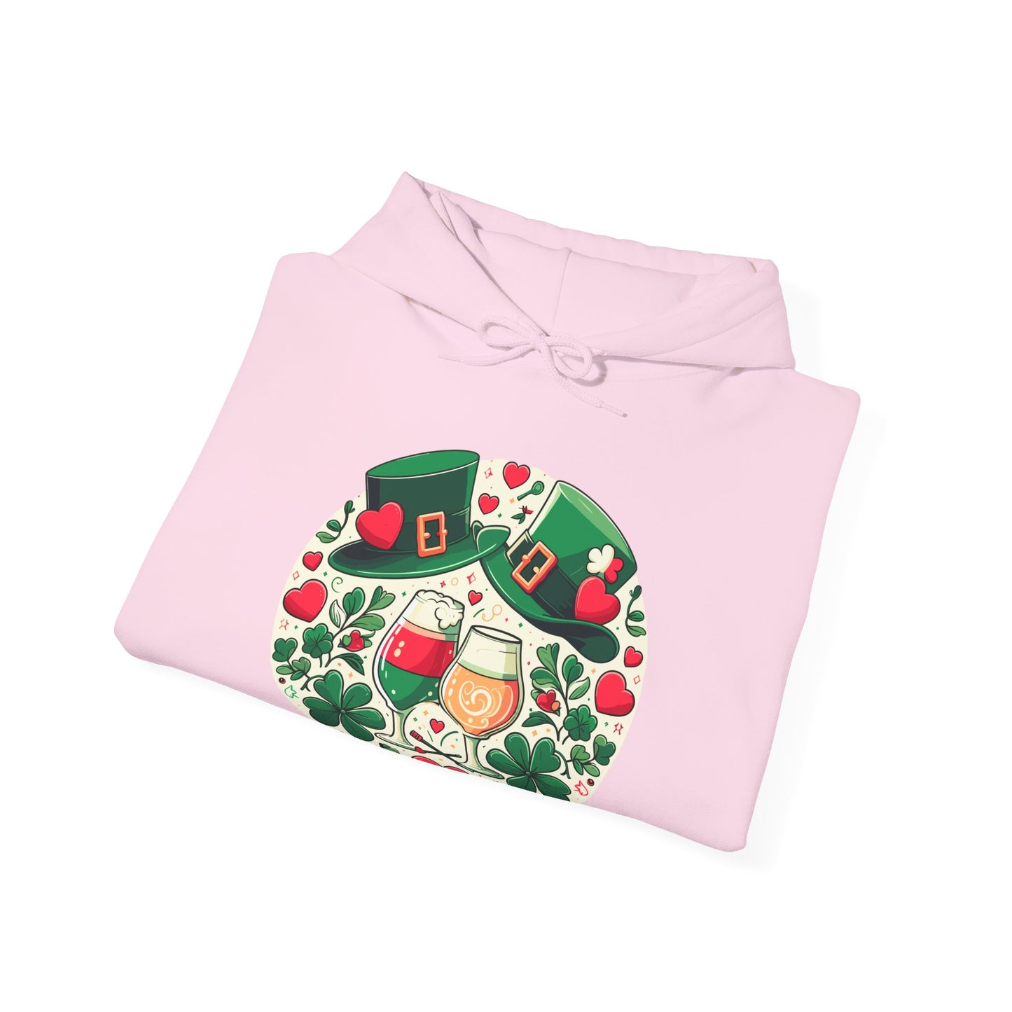 St. Patrick's Day Hoodie, Irish Celebration Beer Clover Heart Unisex Pullover
