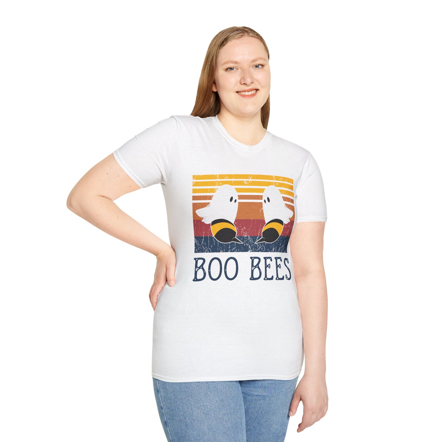 BOO BEES Retro Ghost‑Bee T‑Shirt – Funny Halloween Pun Tee for Spooky Season