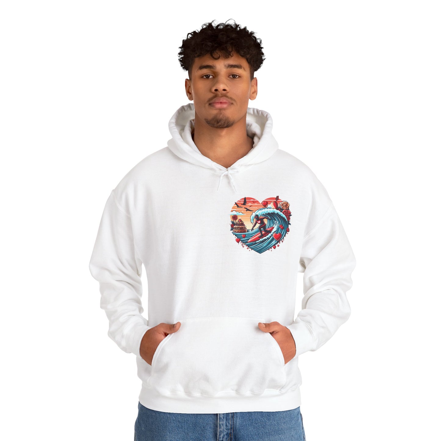 Surfing Love Heart Hoodie Surfer Wave Unisex Sweatshirt - Viral Romantic Beach Gift