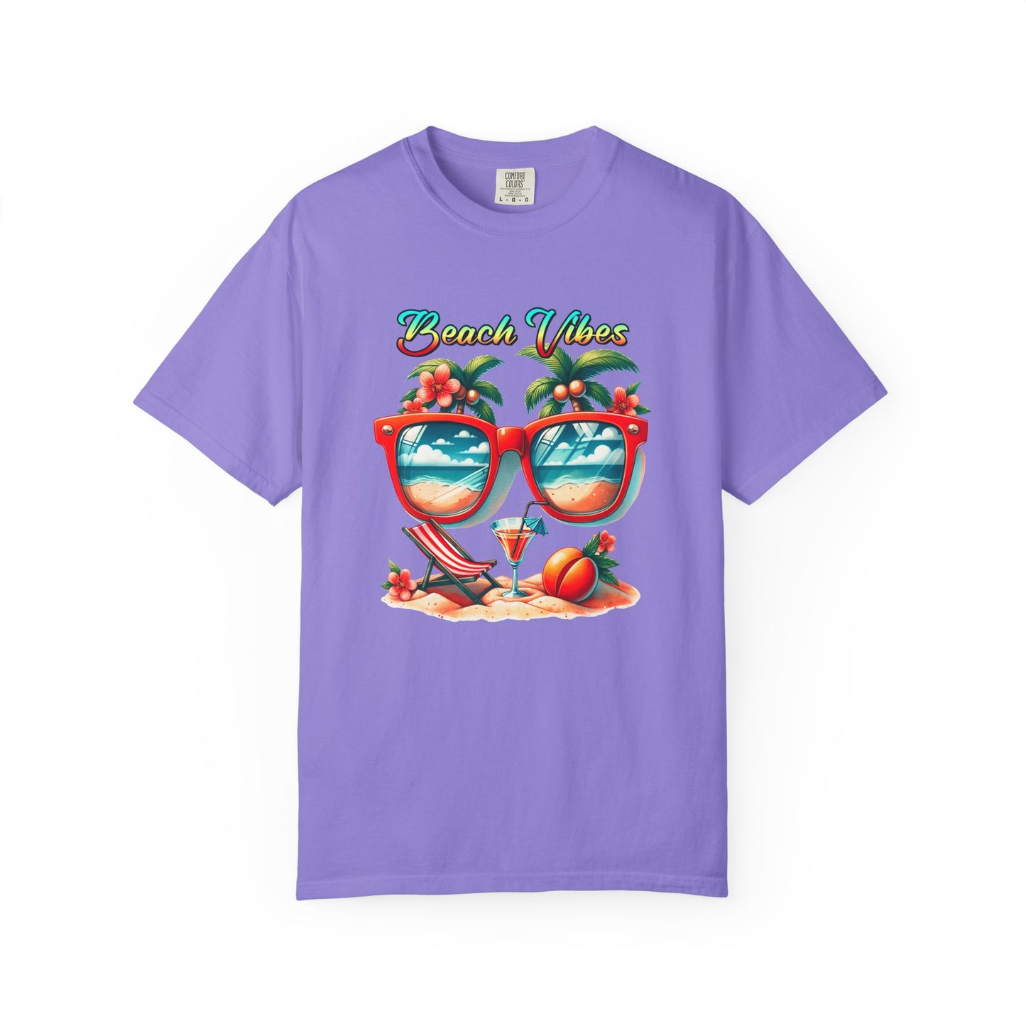 Beach Vibes Graphic Tee – Retro Sunglasses, Palm Trees & Sunset Summer Shirt