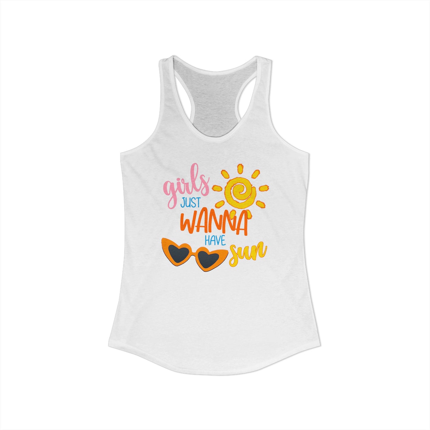 Girls Just Wanna Have Sun – Retro Summer Racerback Tank with Sunshine & Sunglasses