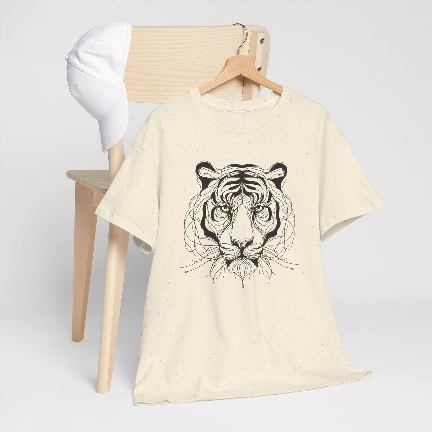 Tiger Line Art Shirt | Wild Animal Sketch Tee | Minimalist Big Cat Face Top | Heavy Cotton 100% Cotton Gift | Unisex Graphic T-Shirt