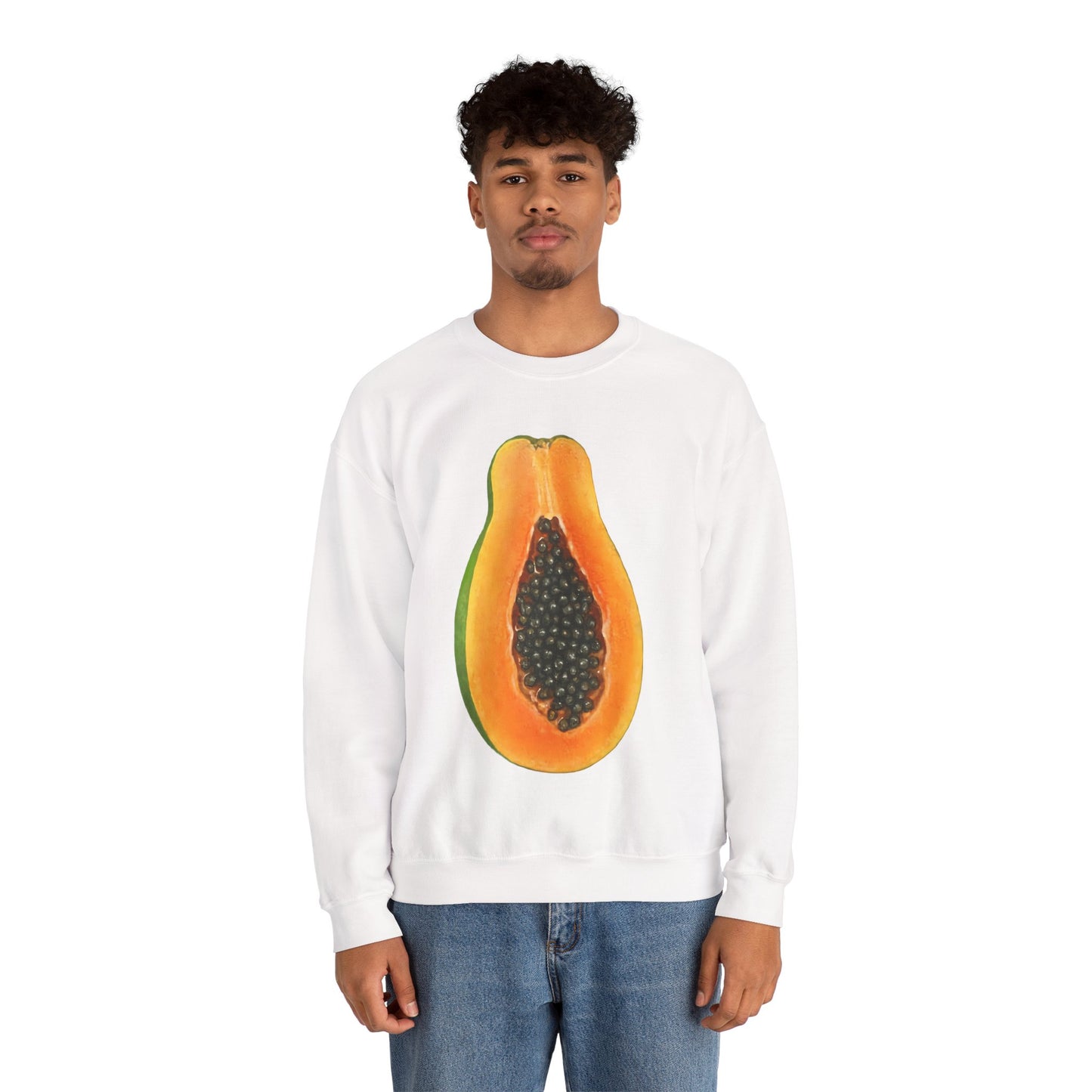 Papaya Slice Crewneck Sweatshirt | Aesthetic Tropical Fruit Pullover | Funny Lazy Halloween Costume & Foodie Gift