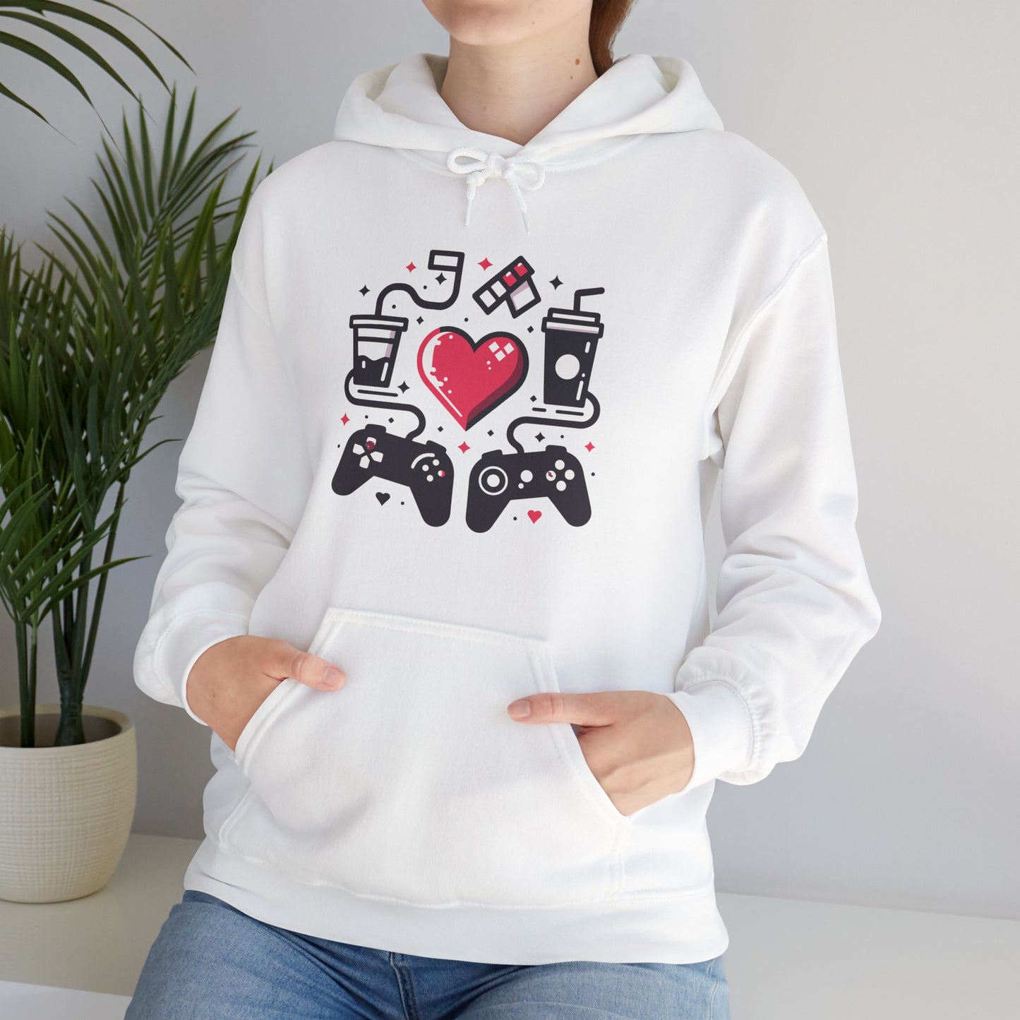 Viral Gamer Heart Life Hoodie - Retro Controllers Soda & Snacks Graphic Unisex Sweatshirt - Ultimate Gaming Gift