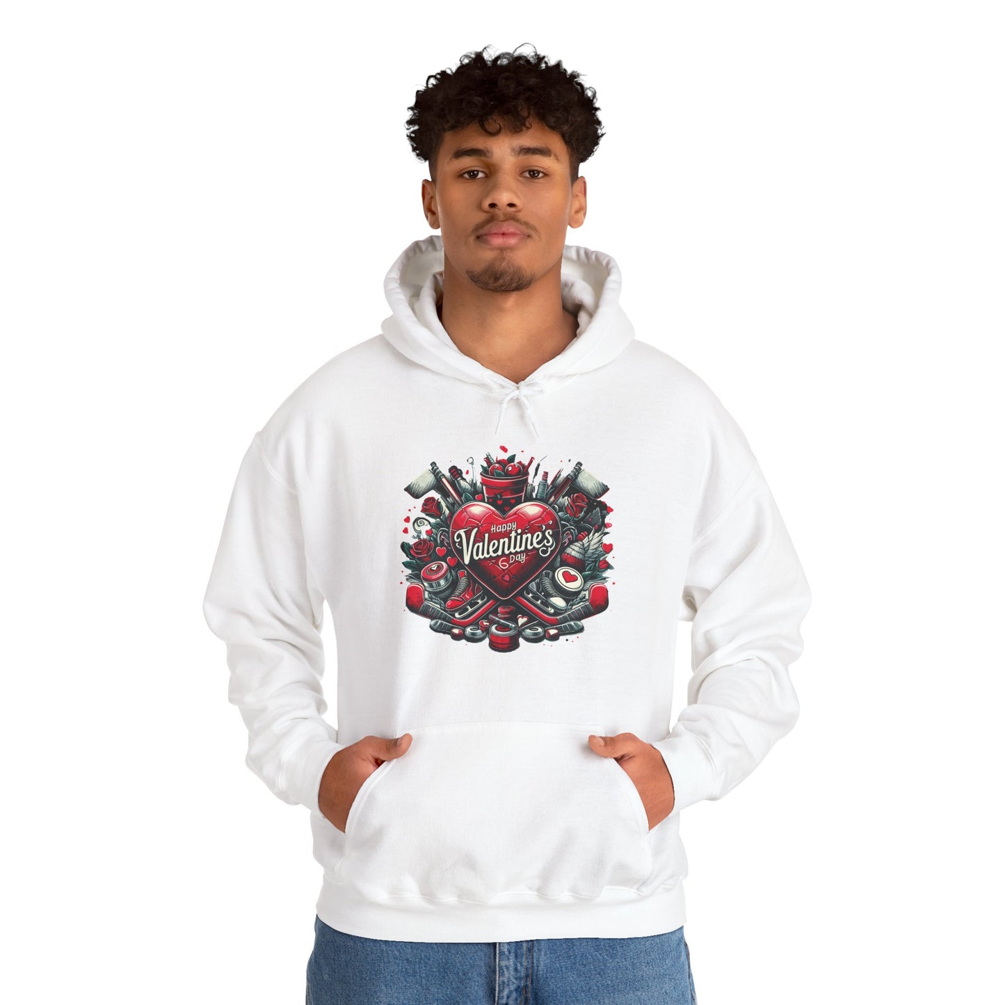 Valentine's Day Heart and Roses Hoodie, Romantic Couple Skatewear, Love ice hockey Themed Sweatshirt