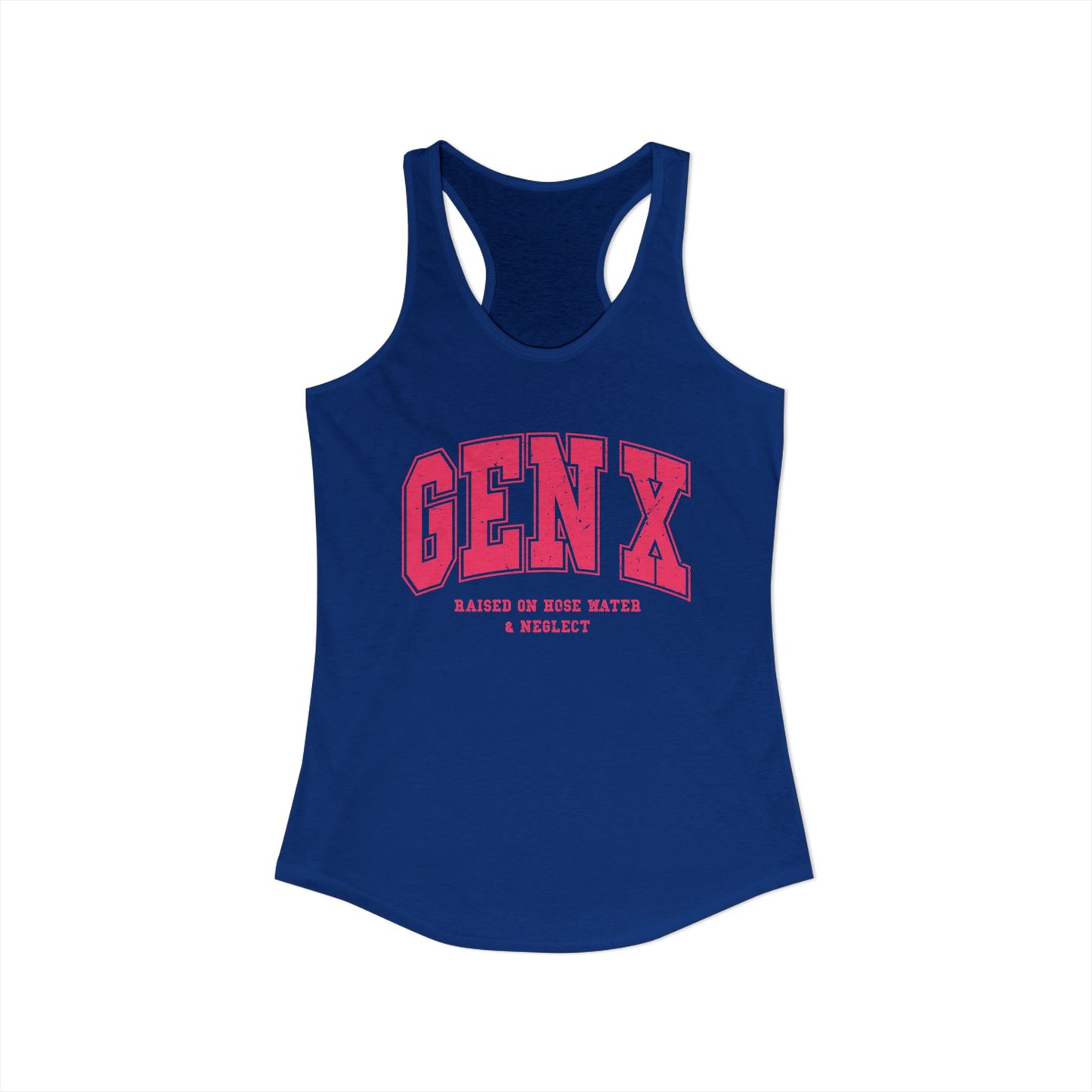 Gen X Varsity Tank – Raised on Hose Water & Neglect Retro Pink Lettering