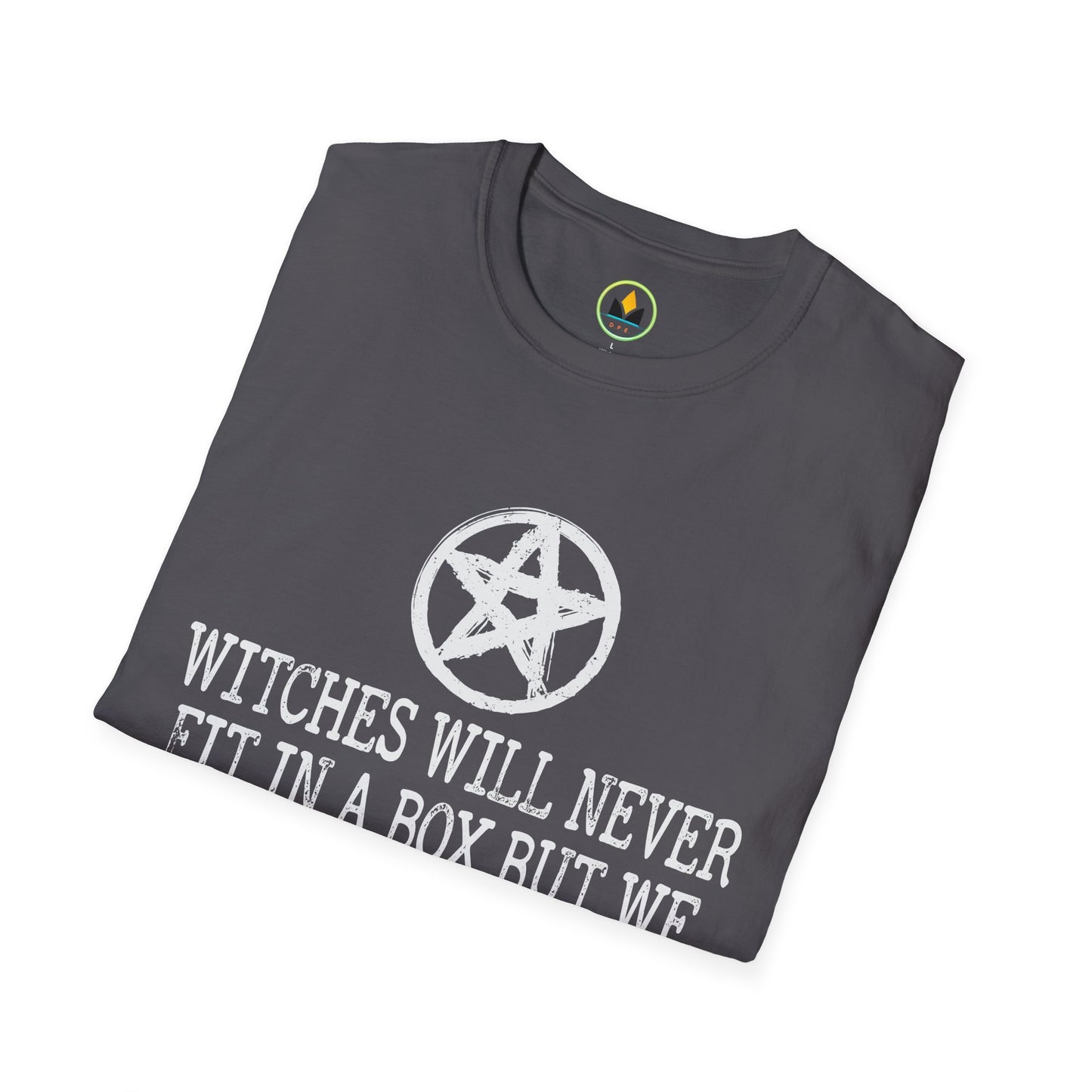 Witches Will Never Fit in a Box – Pentagram Circle Witchy T‑Shirt for Modern Coven Queens