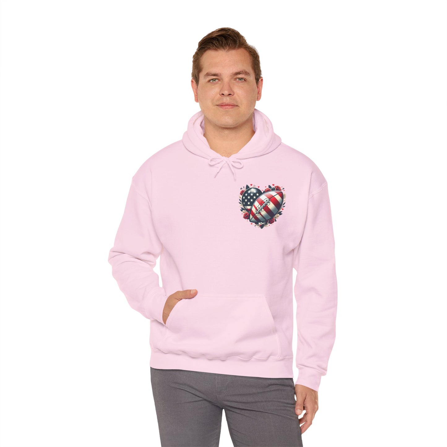 Touchdown Soul: Patriotic American Flag Football Heart Hoodie