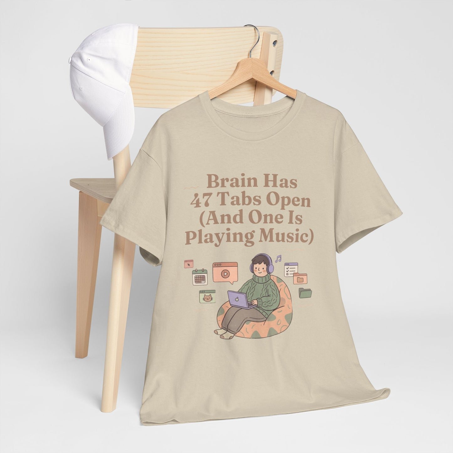 ADHD Lofi Aesthetic: 'Brain Has 47 Tabs Open (And One Is Playing Music)' Graphic Tee