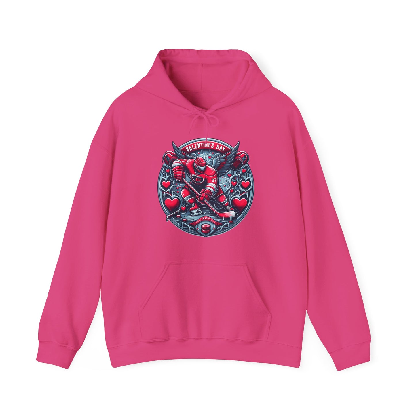 Valentines Day Hockey Hoodie, Romantic Sports Gift, Unisex Heart Hockey Graphic Pullover, Casual Comfortable Sporty Apparel