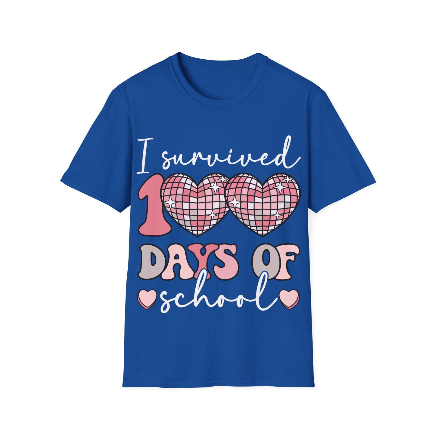 I Survived 100 Days of School Shirt | Funny Retro Disco Heart Black Tee | Groovy Teacher Student Humor Gift