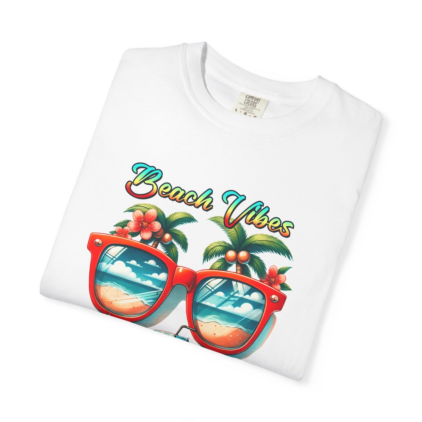 Beach Vibes Graphic Tee – Retro Sunglasses, Palm Trees & Sunset Summer Shirt