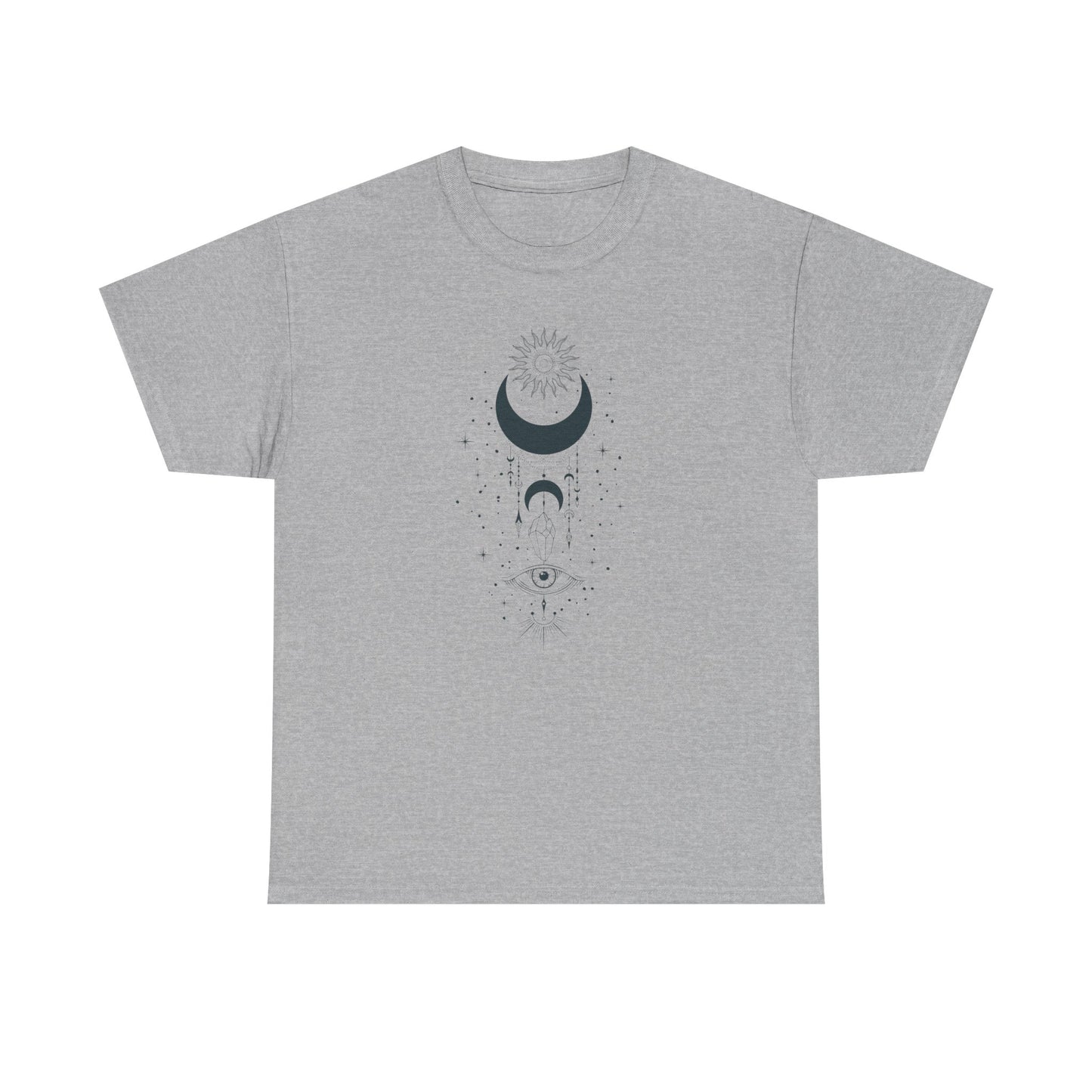 Celestial Moon & Sun Shirt | Boho Mystical Line Art Tee | Spiritual Astrology Gift | Heavy Cotton Unisex Top | Witchy Yoga T-Shirt