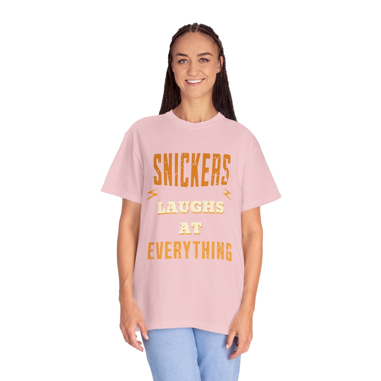 Cheerful 'Laughs at Everything' T-Shirt - coworker/friend Inspired Humorous Fun Shirt
