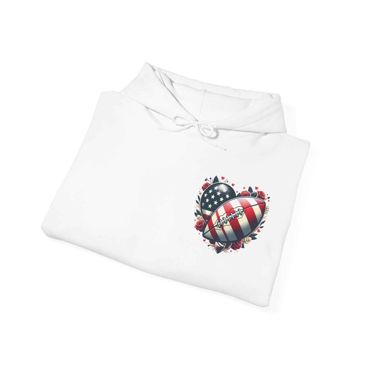 Touchdown Soul: Patriotic American Flag Football Heart Hoodie