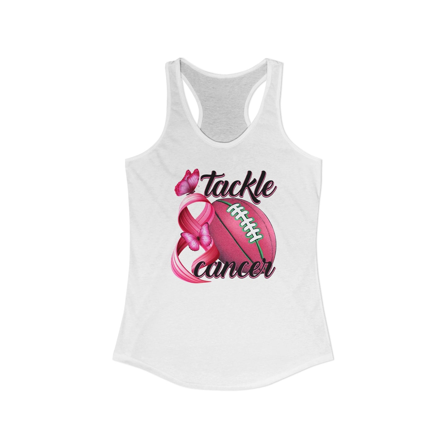 Tackle Cancer Tank Top | Pink Football Breast Cancer Awareness Shirt | Butterfly Hope Gift | Women's Sporty Racerback | October Support Gea