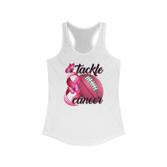 Tackle Cancer Tank Top | Pink Football Breast Cancer Awareness Shirt | Butterfly Hope Gift | Women's Sporty Racerback | October Support Gea