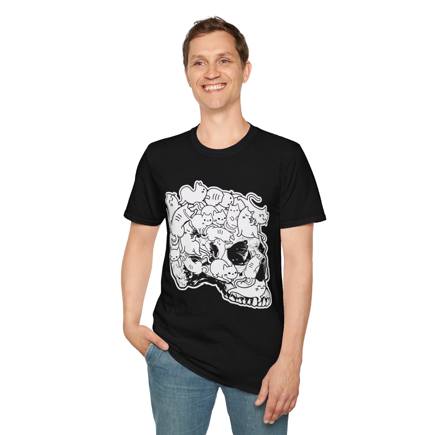 Spooky Feline Fun - Halloween Skull & Cats T-Shirt | Unique October Apparel