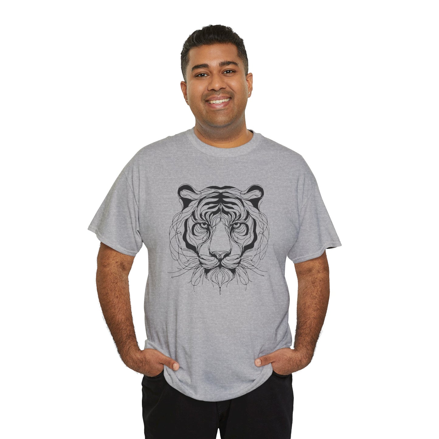 Tiger Line Art Shirt | Wild Animal Sketch Tee | Minimalist Big Cat Face Top | Heavy Cotton 100% Cotton Gift | Unisex Graphic T-Shirt