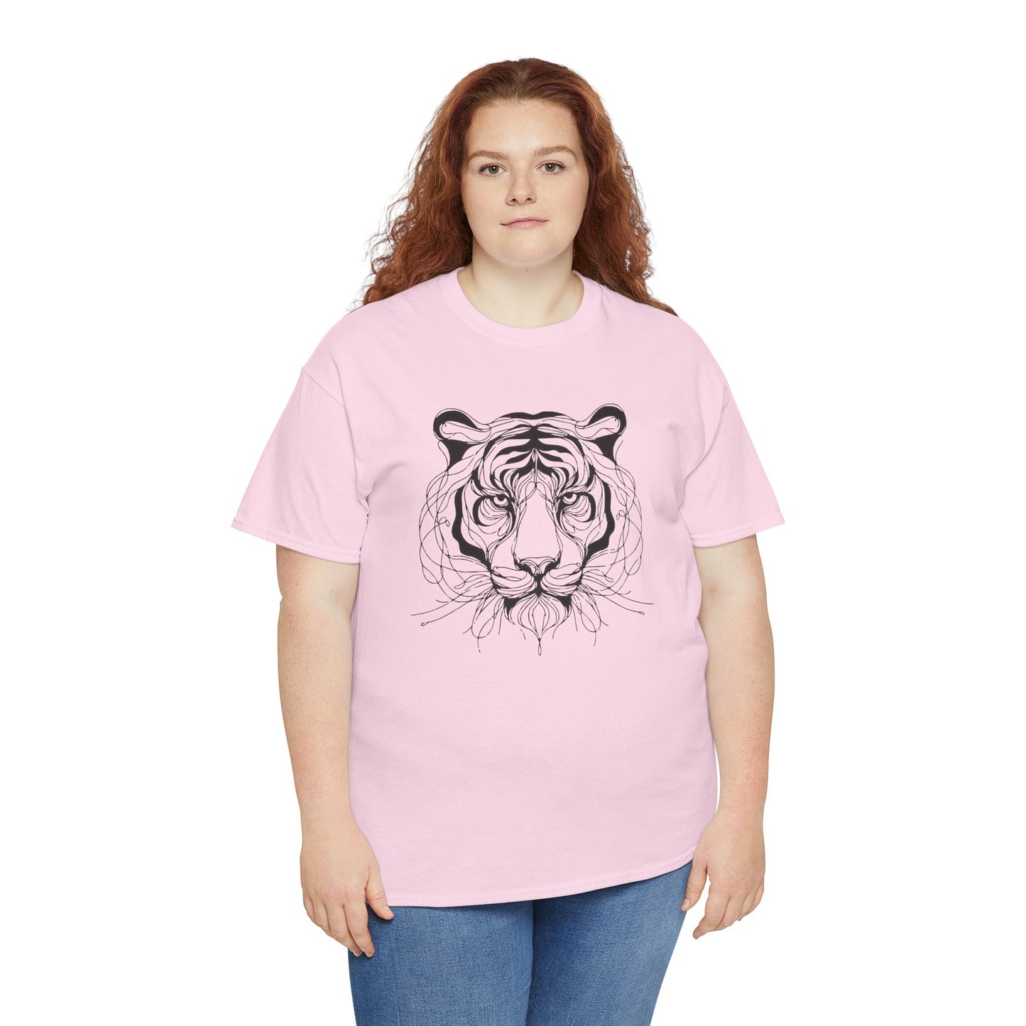 Tiger Line Art Shirt | Wild Animal Sketch Tee | Minimalist Big Cat Face Top | Heavy Cotton 100% Cotton Gift | Unisex Graphic T-Shirt