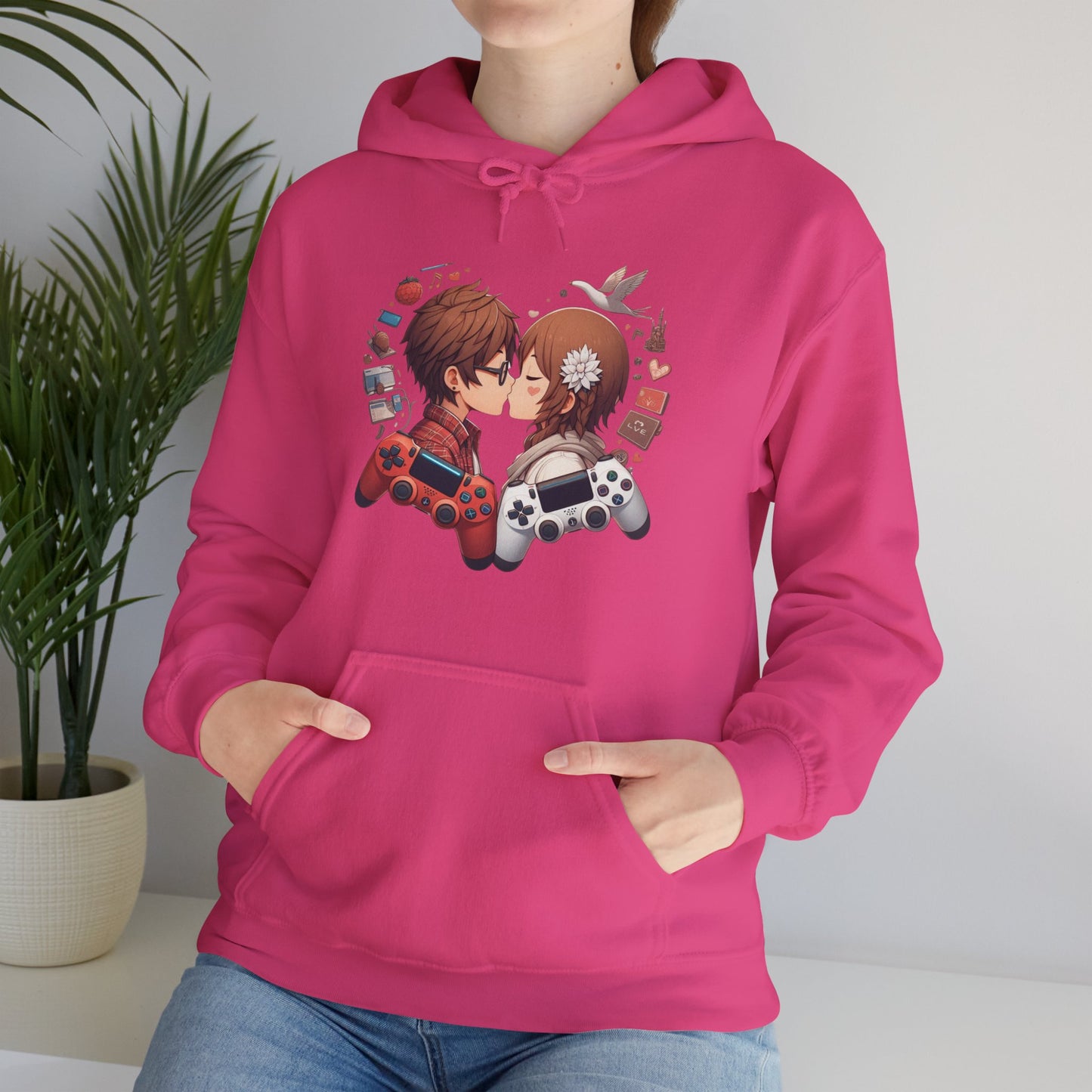Retro Cyberpunk Gaming Couple Hoodie | Kawaii Valentine's Day Gamer Gift