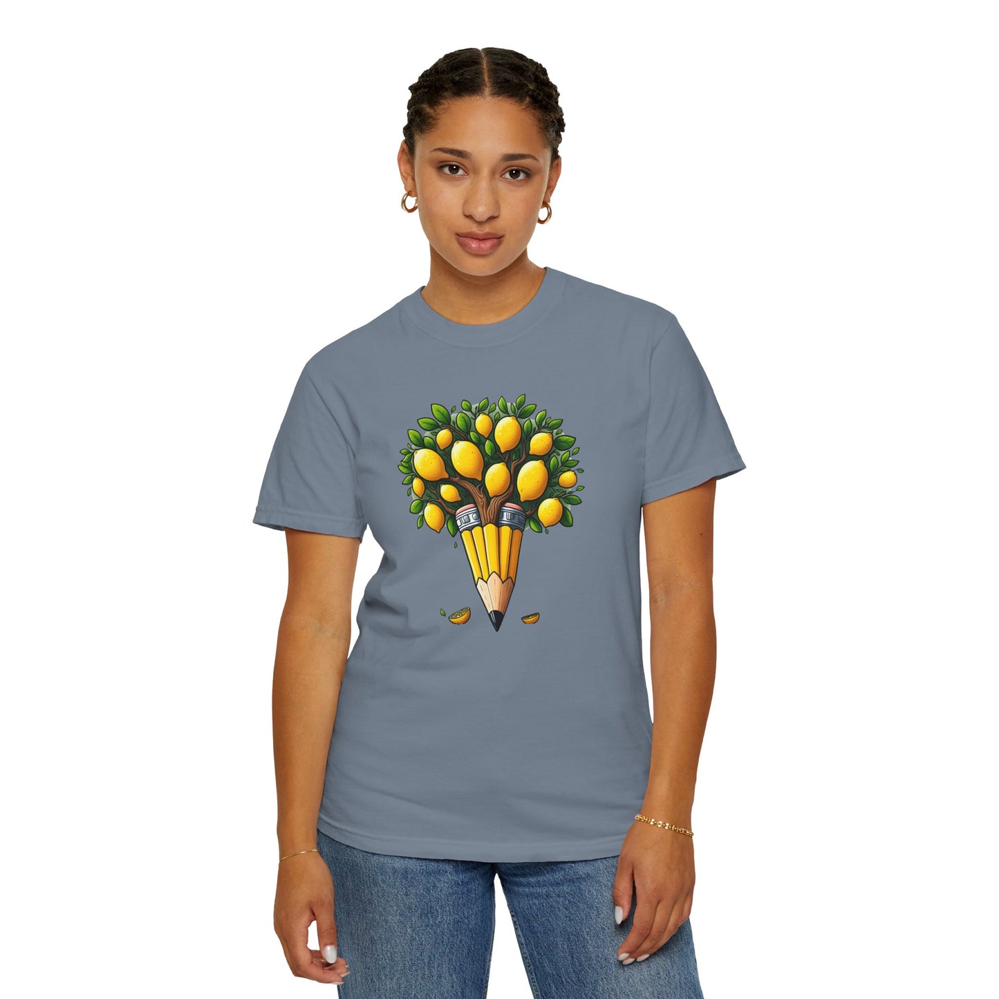 Artistic Lemon Pencil Tree T-Shirt - Unique Art & Nature Celebrating Growth and Imagination