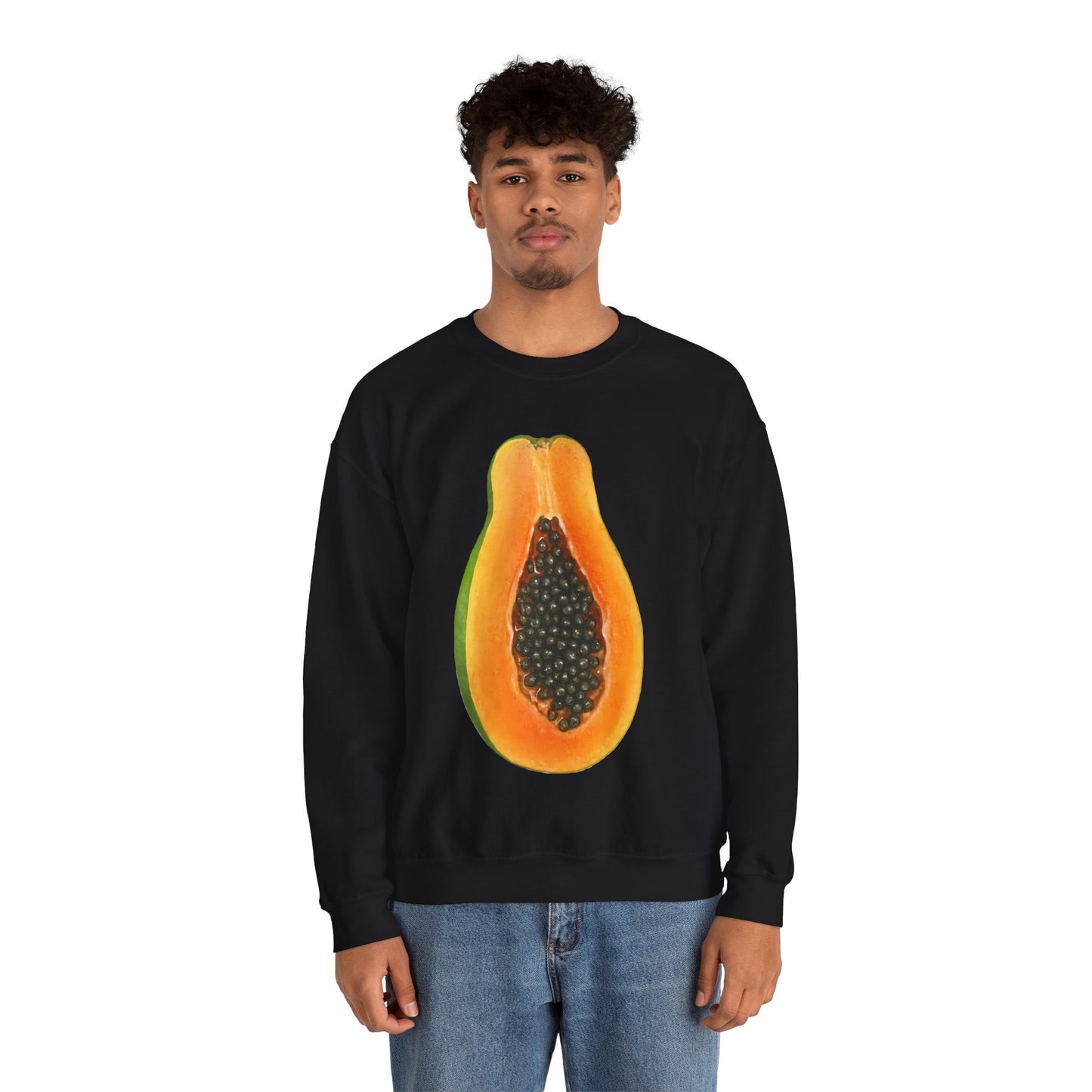 Papaya Slice Crewneck Sweatshirt | Aesthetic Tropical Fruit Pullover | Funny Lazy Halloween Costume & Foodie Gift