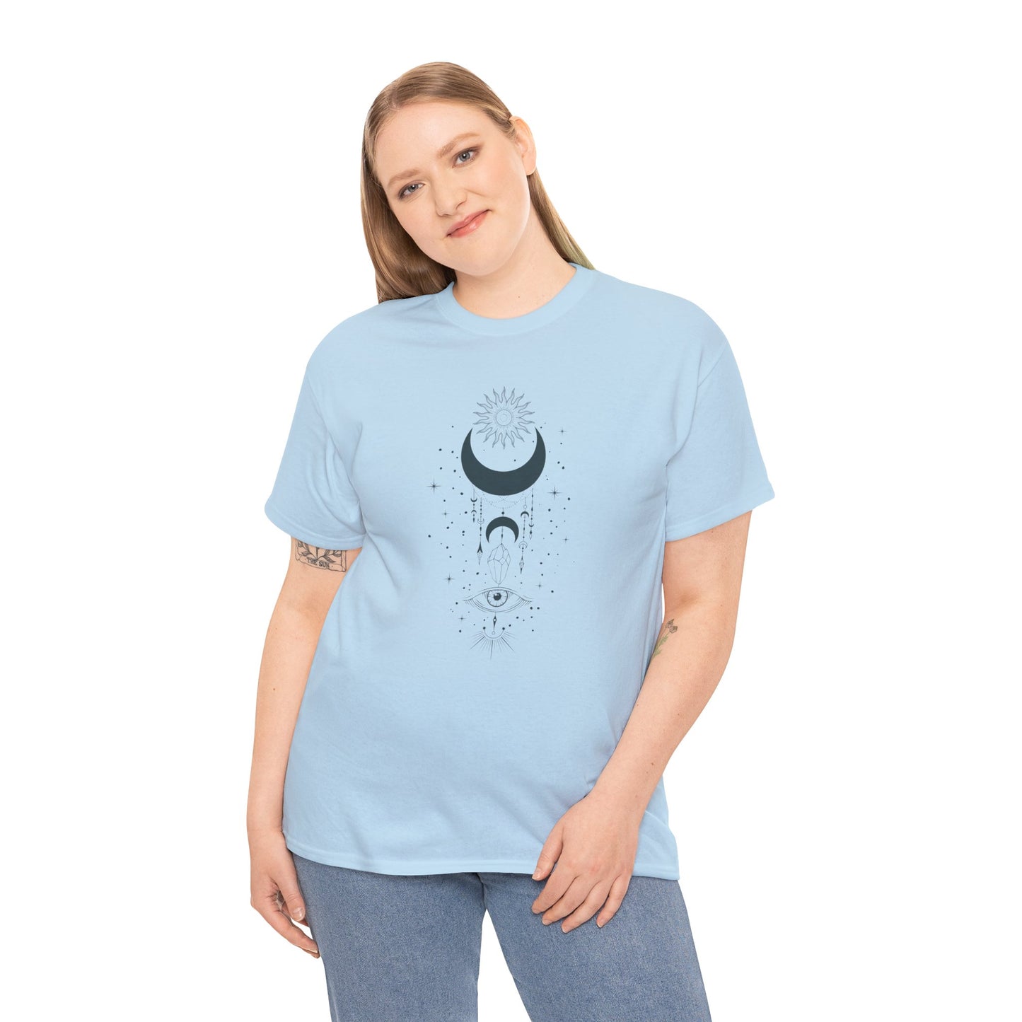 Celestial Moon & Sun Shirt | Boho Mystical Line Art Tee | Spiritual Astrology Gift | Heavy Cotton Unisex Top | Witchy Yoga T-Shirt