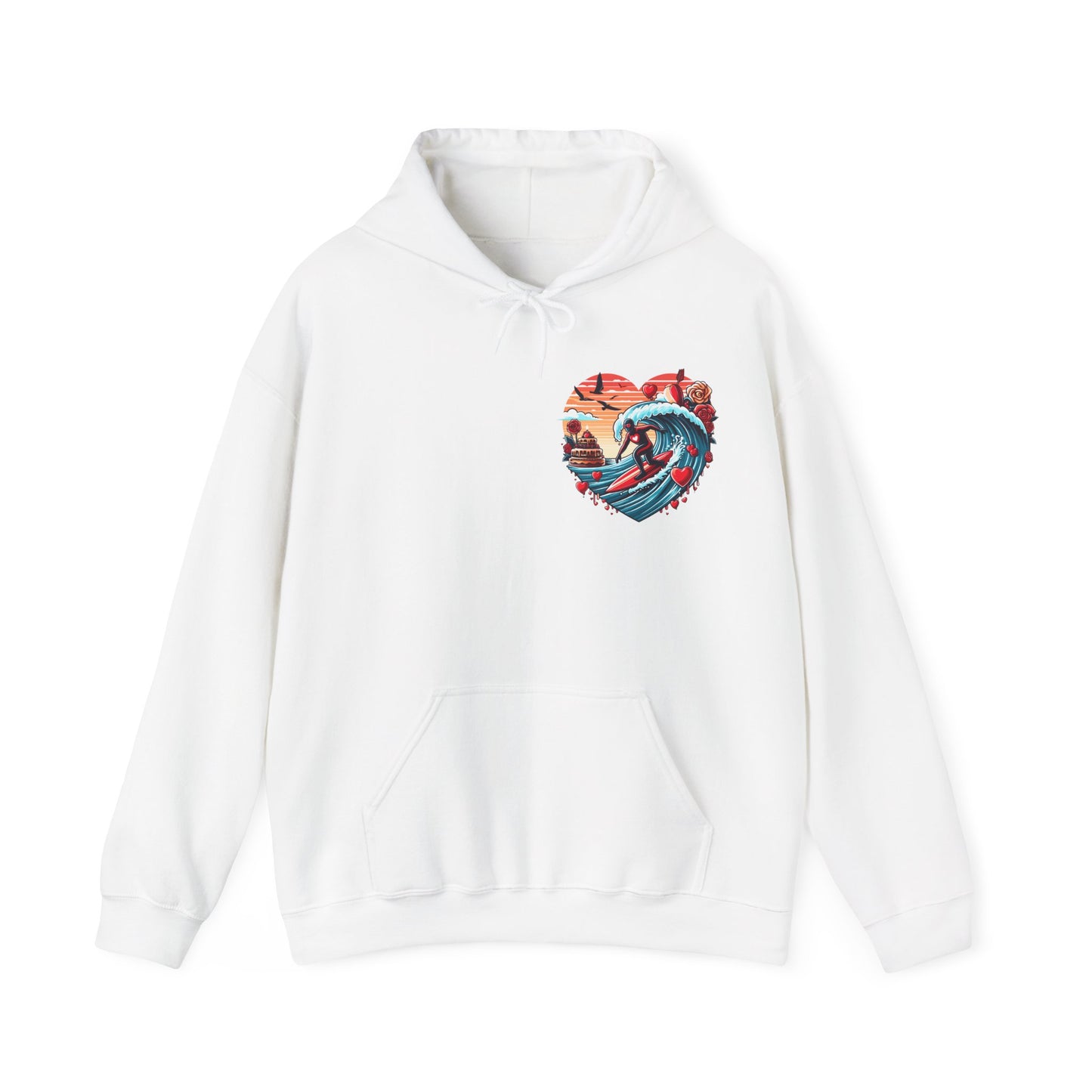 Surfing Love Heart Hoodie Surfer Wave Unisex Sweatshirt - Viral Romantic Beach Gift