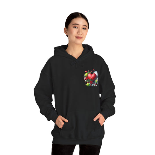Tennis Love Hoodie: Heart Racquet Roses Balls Unisex Sweatshirt