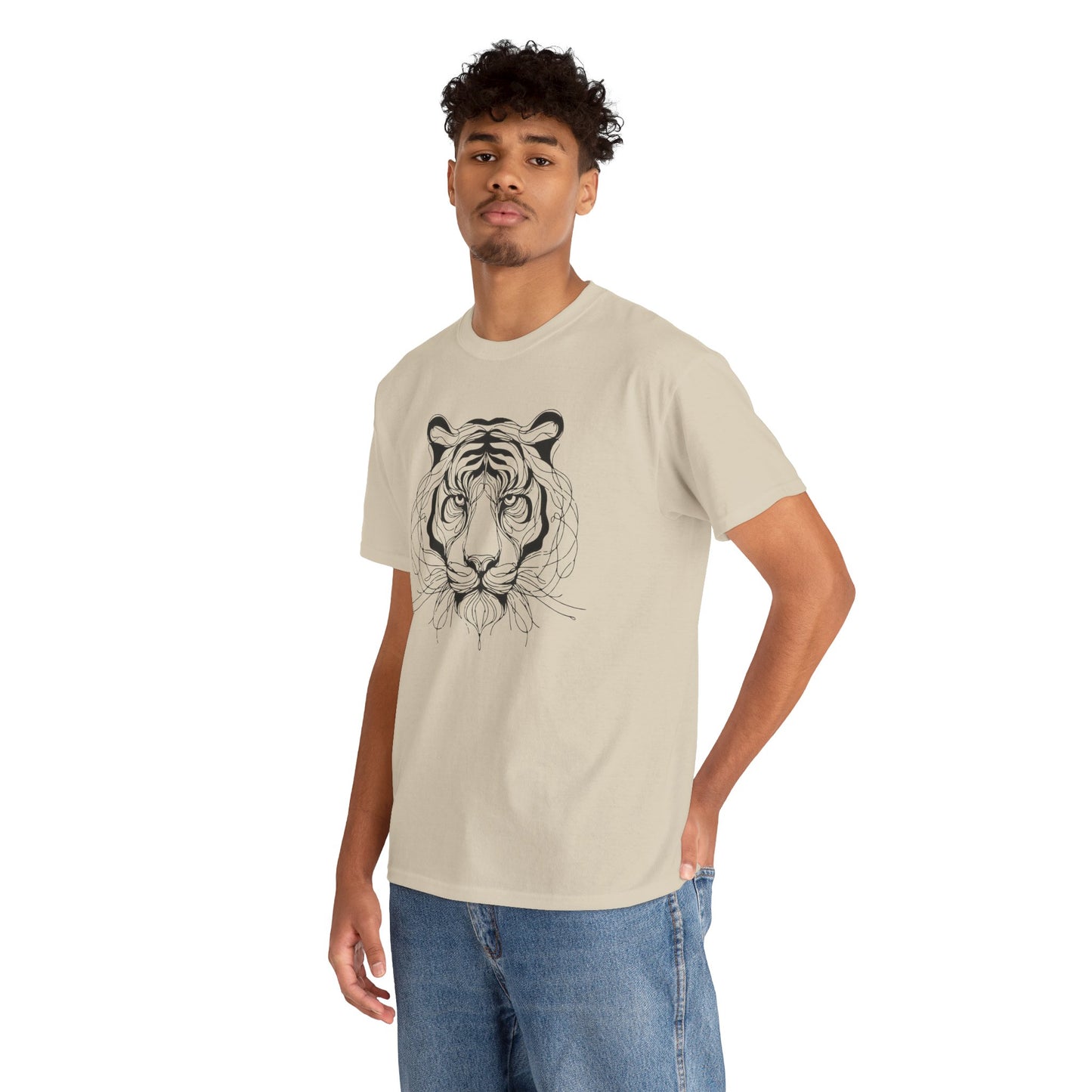 Tiger Line Art Shirt | Wild Animal Sketch Tee | Minimalist Big Cat Face Top | Heavy Cotton 100% Cotton Gift | Unisex Graphic T-Shirt