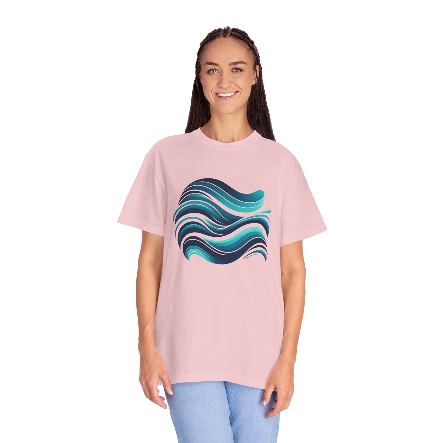 Abstract Ocean Wave T-Shirt  Modern Aqua Design   Artistic Sea Wave