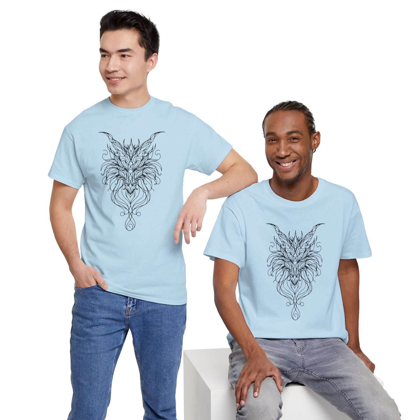 Dragon Line Art Shirt | Mythical Creature Sketch Tee | Minimalist Tattoo Style Top | Intricate Fantasy Art Gift | Unisex White T-Shirt