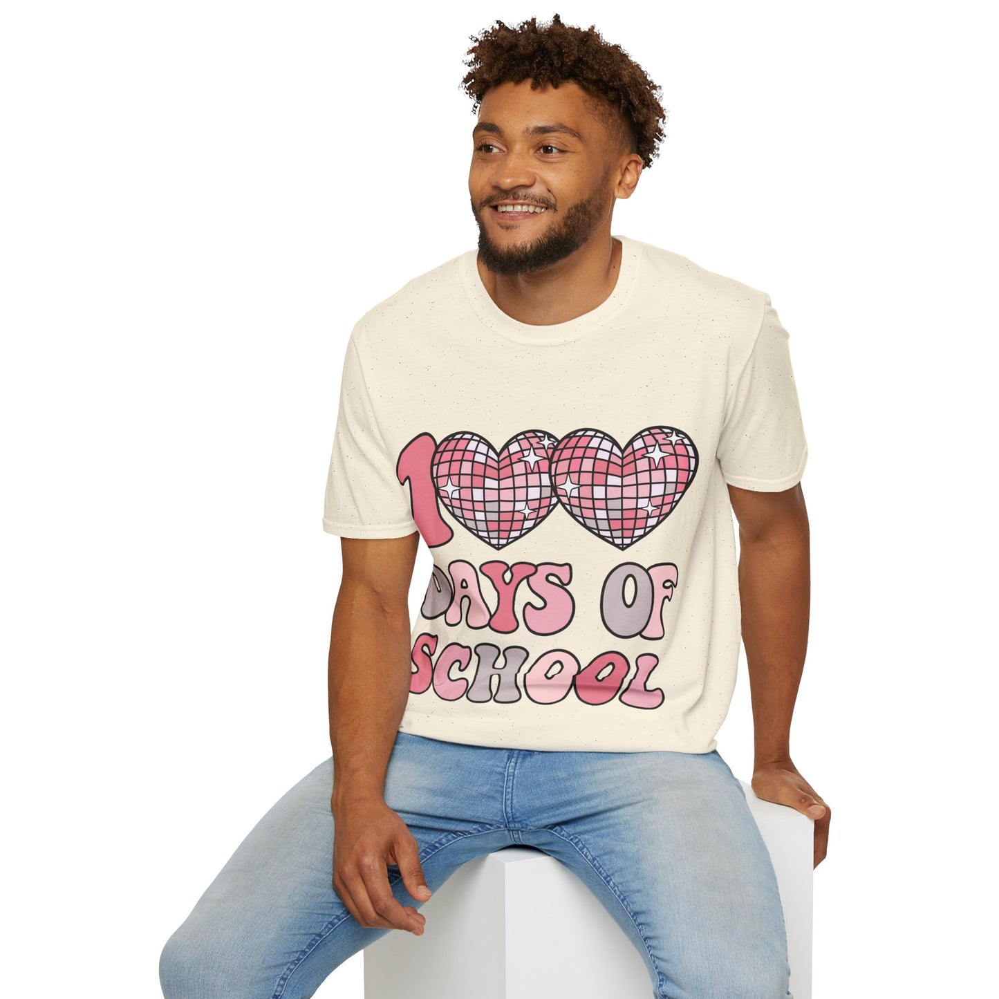 00 Days of School Shirt | Retro Pink Disco Hearts Tee | Vintage Bubble Letter Teacher & Student Top | Soft Ring-Spun Cotton Gift