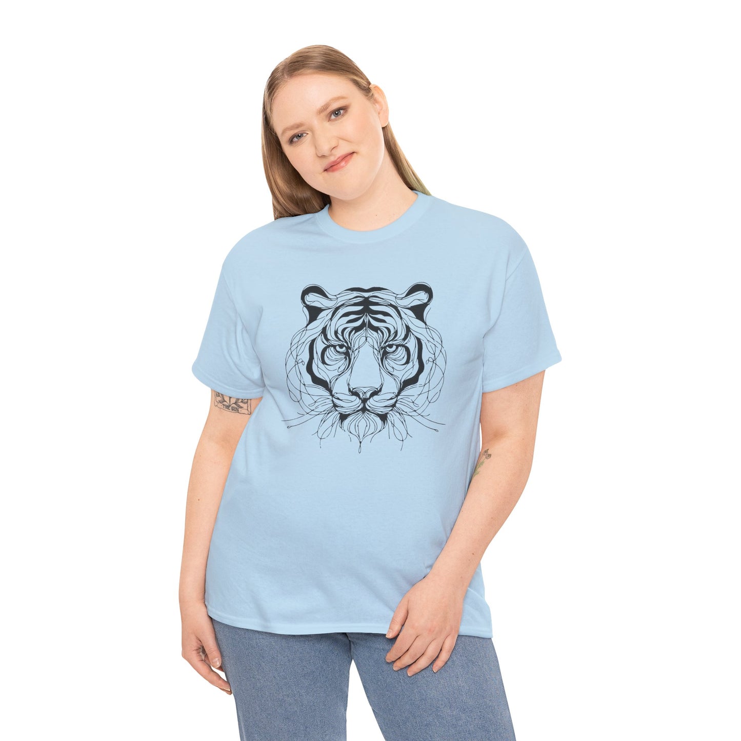 Tiger Line Art Shirt | Wild Animal Sketch Tee | Minimalist Big Cat Face Top | Heavy Cotton 100% Cotton Gift | Unisex Graphic T-Shirt