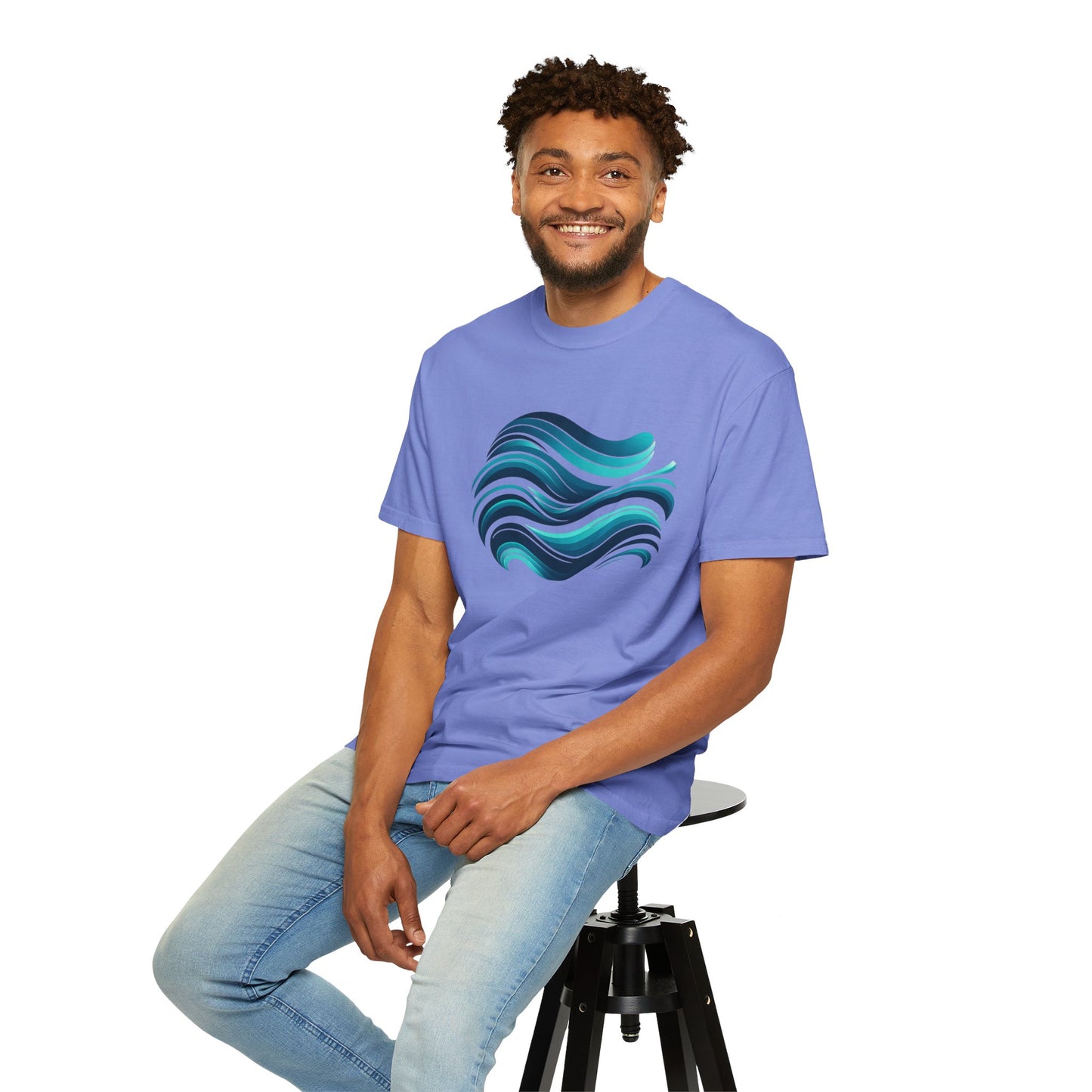 Abstract Ocean Wave T-Shirt  Modern Aqua Design   Artistic Sea Wave